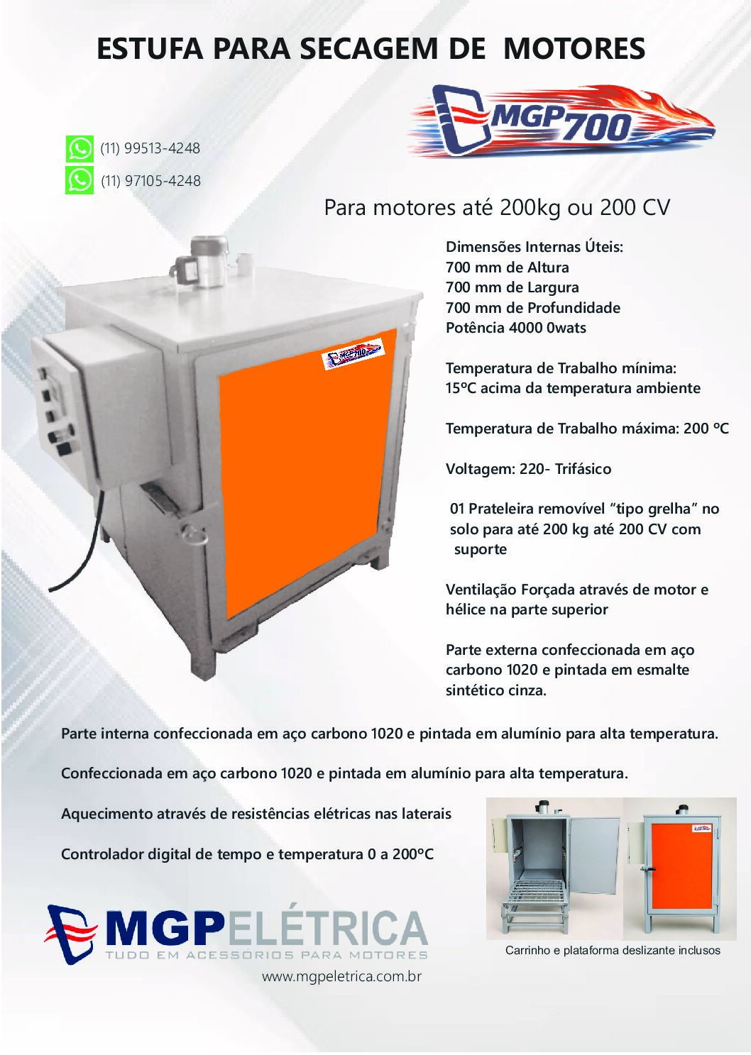 ESTUFA PARA MOTORES ELÉTRICOS 700 X 700 CM 220V TRIFÁSICA - Imagem 8